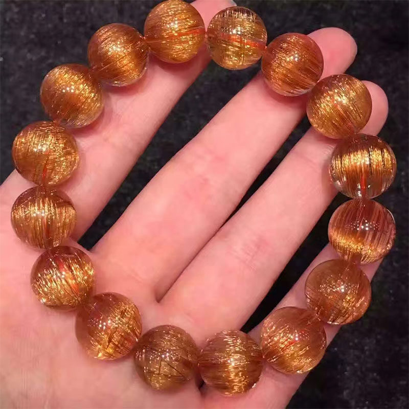 魅晶天然巴西铜顺发晶钛晶水晶手链 晶体干净 猫眼效应强