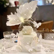 Net Red White Feather Butterfly Wings Water Crystal Ball Swing Piece Meritocratic Goddess Birthday Dessert Table Cake Decoration Plugin