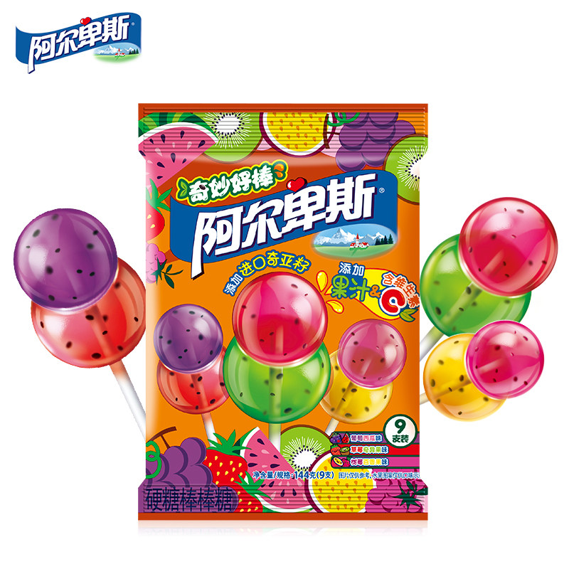 阿尔卑斯奇妙好棒奇亚籽棒棒糖9支*3袋混合水果味双球糖果零食
