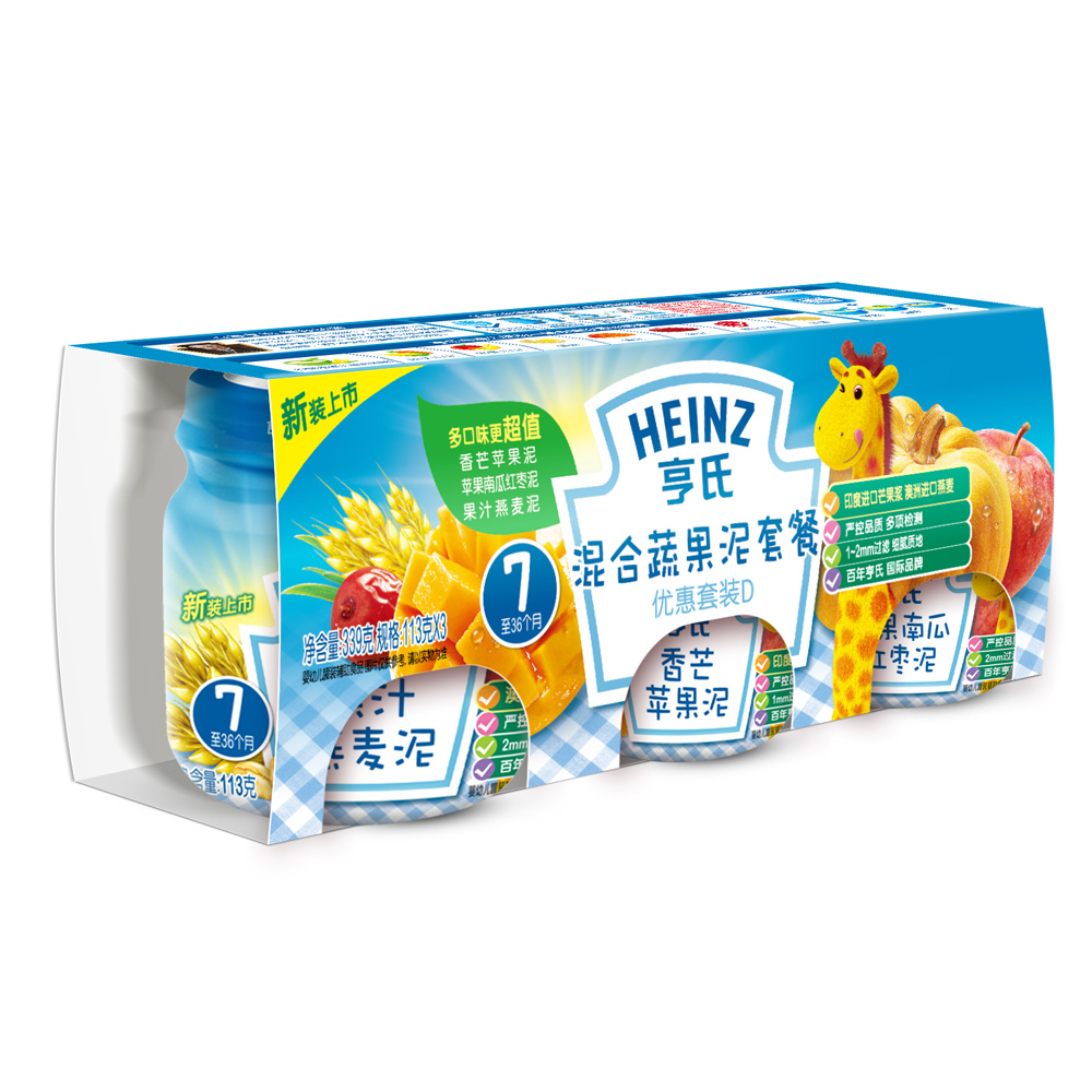 Heinz/亨氏混合蔬果泥套餐D113g*3瓶佐餐泥 婴儿辅食 宝宝零食产品展示图5