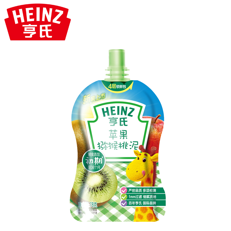 Heinz/亨氏婴儿营养果泥苹果猕猴桃泥78g婴儿零食新老包装随机发产品展示图2