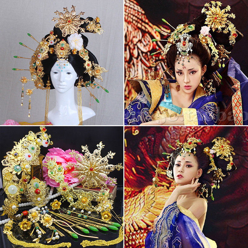 新款古装凤求凰头饰唐朝贵妃皇后造型饰品古风cos仙女妃子发饰_7折