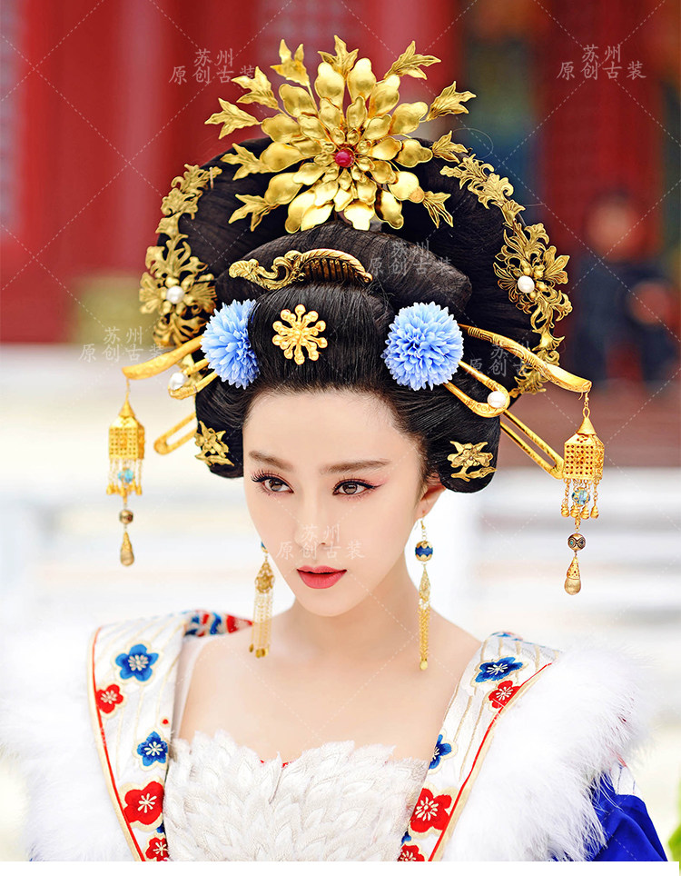 古装假发女贵妃皇后造型假整顶假发女反串晚会舞台演出古装头套_双氙