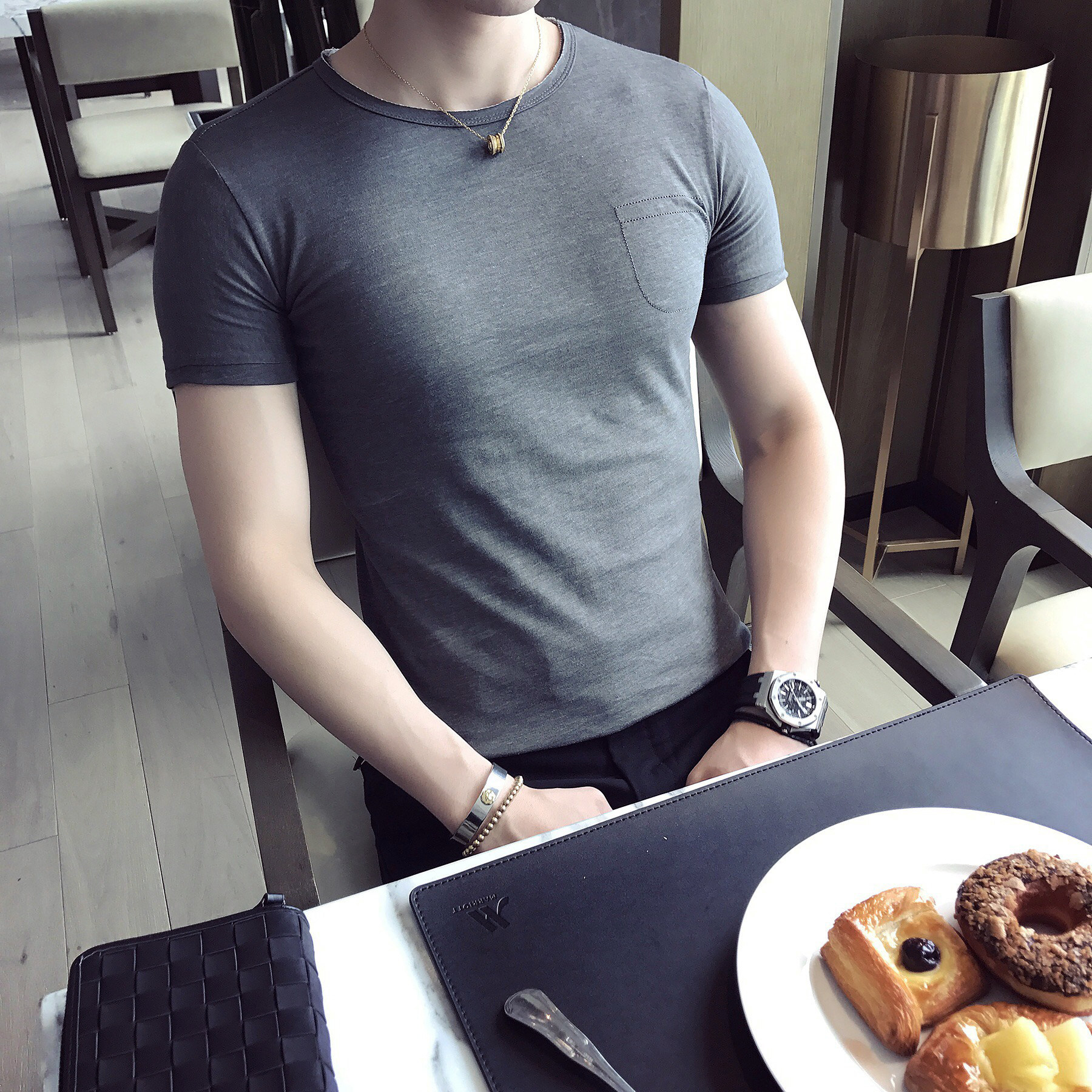 男雅痞修身男士短袖t恤a073-t25-p40