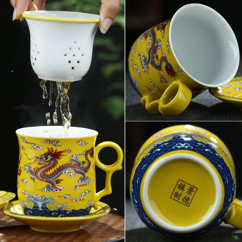 Catalpa xin jingdezhen ceramic filter cups with cover household glass tea cup office personal dragon cup