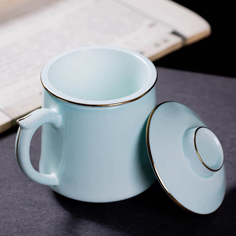 Jingdezhen ceramic filter cups with cover contracted mark cup celadon fuels the boss office a cup of tea cups