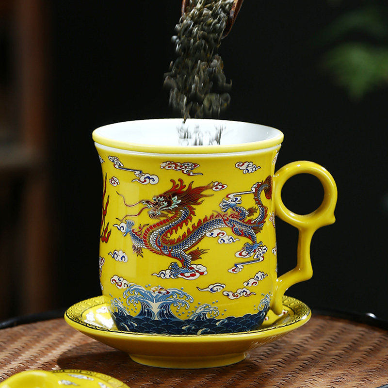 Catalpa xin jingdezhen ceramic filter cups with cover household glass tea cup office personal dragon cup