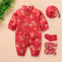 Summer newborn baby full moon suit men and women baby 100 days catch Zhou Tang dress one-piece birthday dress single layer thin section