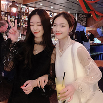 French niche dress long female spring 2020 fairy dress chic gentle mesh temperament V collar two-piece set