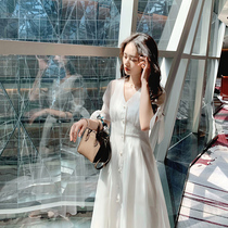 Fish rabbit womens V-collar dress fairy Super fairy sexy strap temperament long skirt