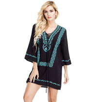 New seaside holiday sunscreen loose cotton black swimsuit bikini blouse coat beach skirt can be used in water