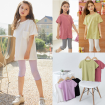 Girls summer short sleeve T-shirt summer thin childrens cotton half sleeve long loose baby shirt Cotton