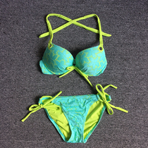 Solid color sexy lace-up lace swimsuit women's flat chest small chest gathered with steel support thick chest pad bikini swimsuit big chest