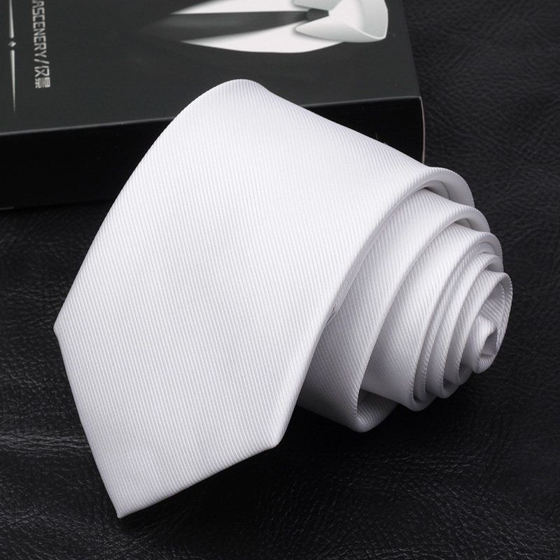 男士白色领带正装商务纯白色手打定制做logo免打拉链男领带白_折222网