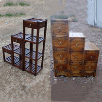 Log solid wood one-piece flower rack Chinese multi-layer flower several simple modern vase bonsai table storage shelf Elm