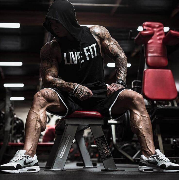 lvft兄弟运动无袖背心男健身肌肉男连帽透气跑步宽松休闲时尚上衣_7折