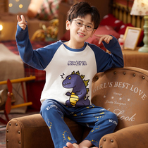 2022 new boy pajamas spring autumn pure cotton long sleeves big boy teenager summer thin dinosaur