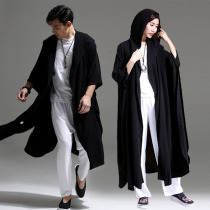 Linen ancient style Hanfu Windbreaker jacket Wizard hooded bat shirt Cloak Chinese style retro mens lay Zen suit