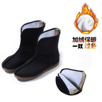Winter Chinese style velvet warm mens mid-barrel boots Hanfu mens ancient boots national style retro cloth boots cotton shoes