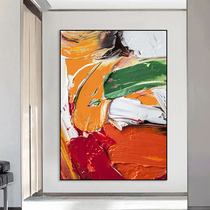 Simple modern porch abstract decorative painting light luxury black and white orange hanging painting three-dimensional corridor abstract painting pure hand-painted oil painting
