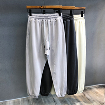 Extremely comfortable hanging gray ankle-length pants mens casual pants loose toe knit pants trend sports pants