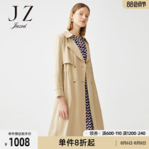 JUZUI Jiuzi official flagship store 2021 spring new khaki classic temperament lapel mid-length womens windbreaker