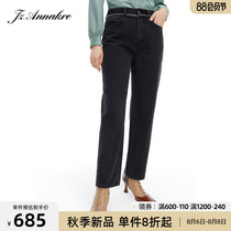 Jiuzi 2021 autumn new Anna Kou series black and gray fashion casual thin rhinestone womens nine-point jeans