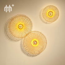 Weaving shadow) bamboo wall lamp LED hand woven creative modern bamboo lamp Chinese living room bedroom tea room decorative lamp