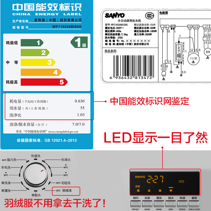 Sanyo/三洋 WF710330BIS0S 7公斤变频滚筒全自动洗衣机智能WIFI产品展示图1