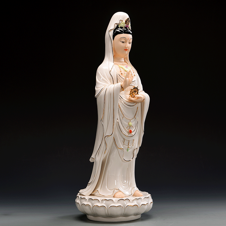 南海观音佛像陶瓷普陀山南海观世音菩萨风水招财镇宅居家供奉摆件