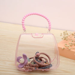 New cartoon pink transparent handbag baby storage box princess children's makeup box miscellaneous accessories jewelry box