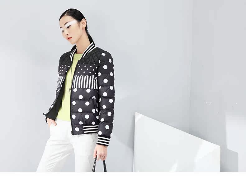 女装 初语 初语 时尚羽绒服夹克风条纹波点气质外套