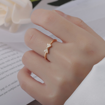 925 silver bow with diamond ring female niche design Japanese light luxury cute sweet cold wind senior plain ring