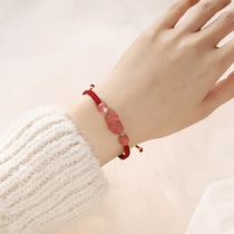 Brave bracelet female ins niche design light luxury exquisite original girl Strawberry Crystal weaving red rope hand rope