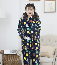 Custom Autumn and Winter Thickened Warm Flannel Sleepwear Suit Men's Home Clothing Female Coral Couple Long Sleeve