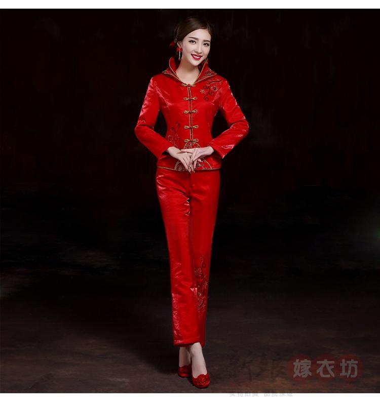 包邮婚庆礼服红棉衣棉裤套装上轿服结婚新娘装敬酒服红棉衣红棉袄