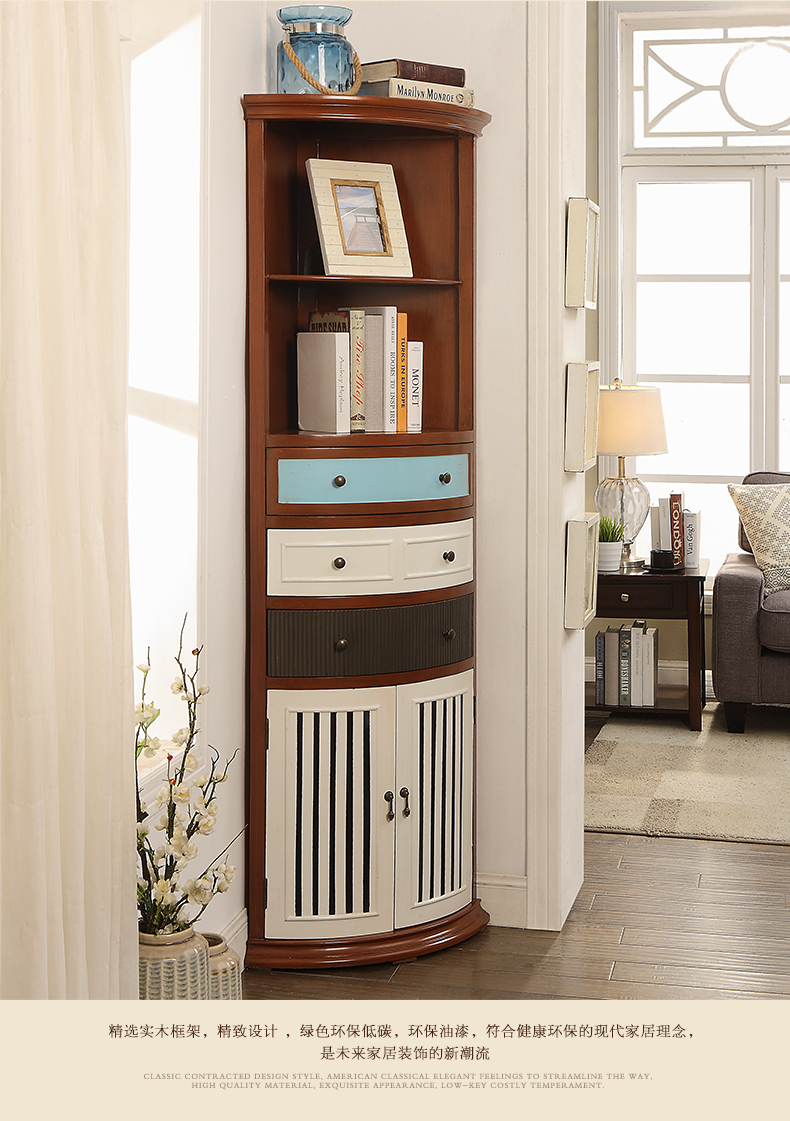 美式乡村角柜客厅三角柜彩绘墙角柜置物架欧式转角酒柜实木转角柜