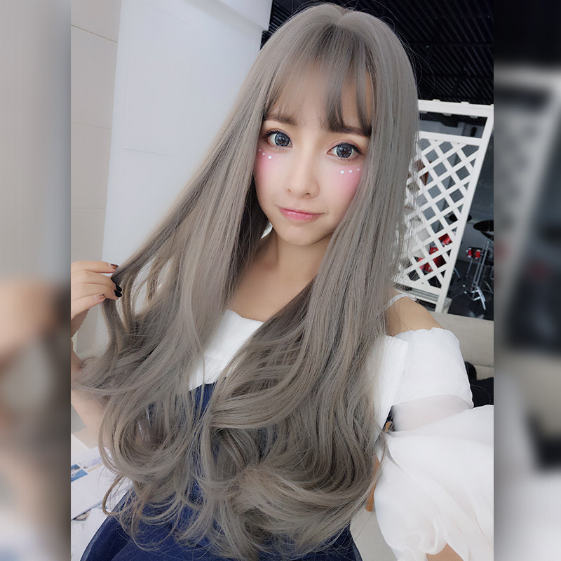 魅丝黛儿蓬松微波浪假发女长卷发大波浪圆脸自然逼真奶奶灰假发套