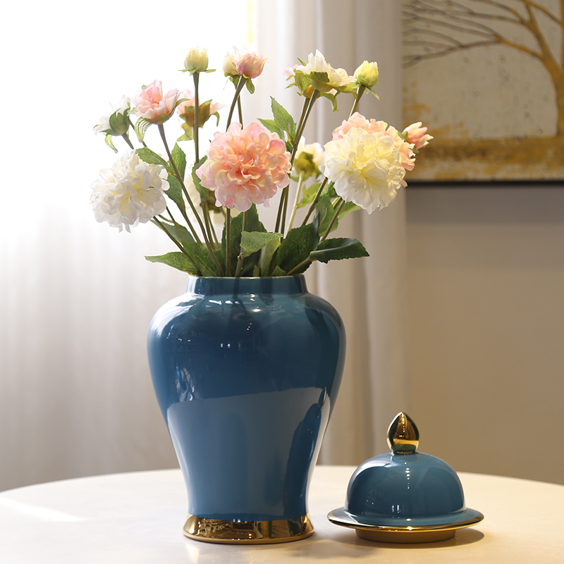 Jingdezhen general new Chinese style originality can of vases, flower implement gold - plated sitting room porch decorate ceramic flower big furnishing articles