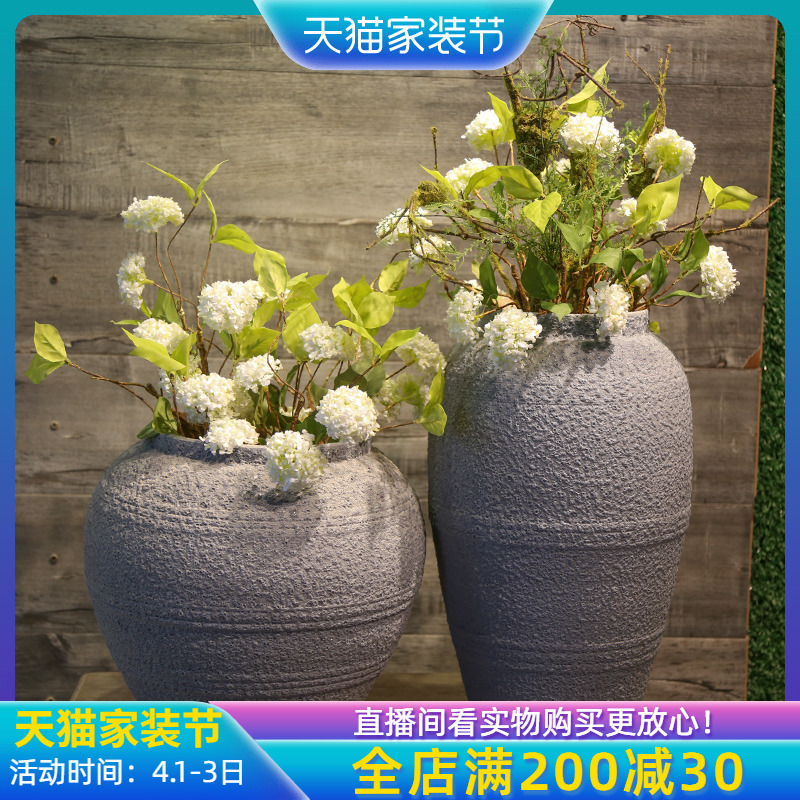 Jingdezhen nostalgic retro simulation flower adornment mesa coarse pottery vase furnishing articles sitting room villa hotel flower arranging flowers