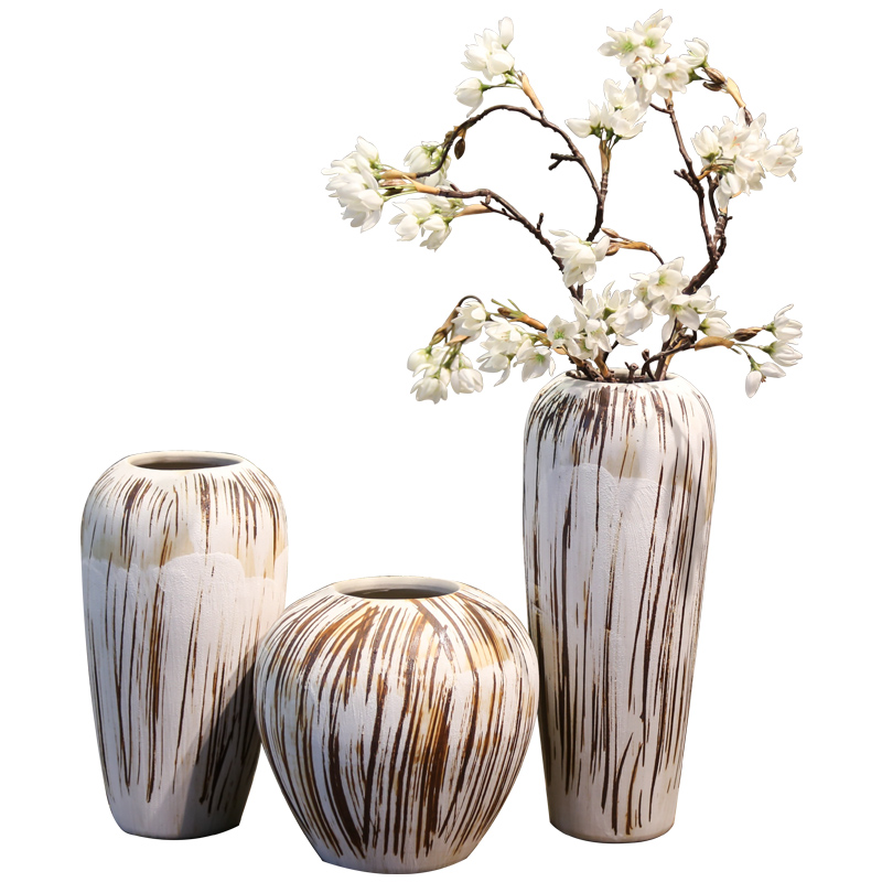 Jingdezhen coarse pottery ceramic vase restoring ancient ways suit furnishing articles villa living room table simulation flowers decorative flower implement false