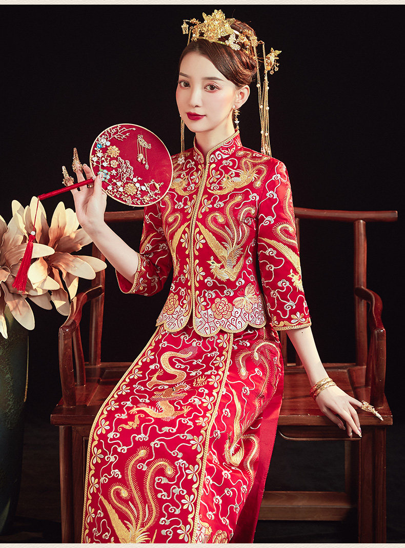 秀禾服2020新款结婚礼服凤冠霞帔古装婚纱中式新娘服龙凤褂风