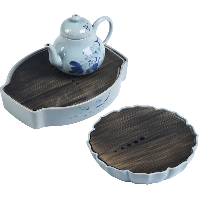 The Product cyber space antique glaze blue and white porcelain remit pot of bearing dry bronze stainless steel disk tea sets tea taking