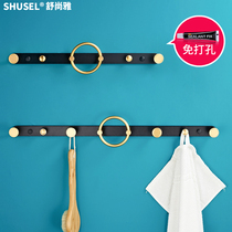 Clothes hook free hole wall hanging door toilet bathroom gold hanging clothes hook bedroom coat entrance black row hook