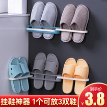 Bathroom foldable trailer rack toilet storage artifact non-perforated wall hanging shoe rest shoe rack