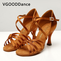 VGOOOD Professional Latin dance shoes female adult soft thick bottom abrasion resistant medium-high heel race performance New national standard dance shoes