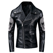 European and American autumn and winter pu locomotive leather jacket mens Harley DJ fashion youth skull punk tide brand jacket