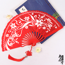 9-inch red dance folding fan dancing fan large performance props throwing fan good opening and closing plastic fan silk cloth fan