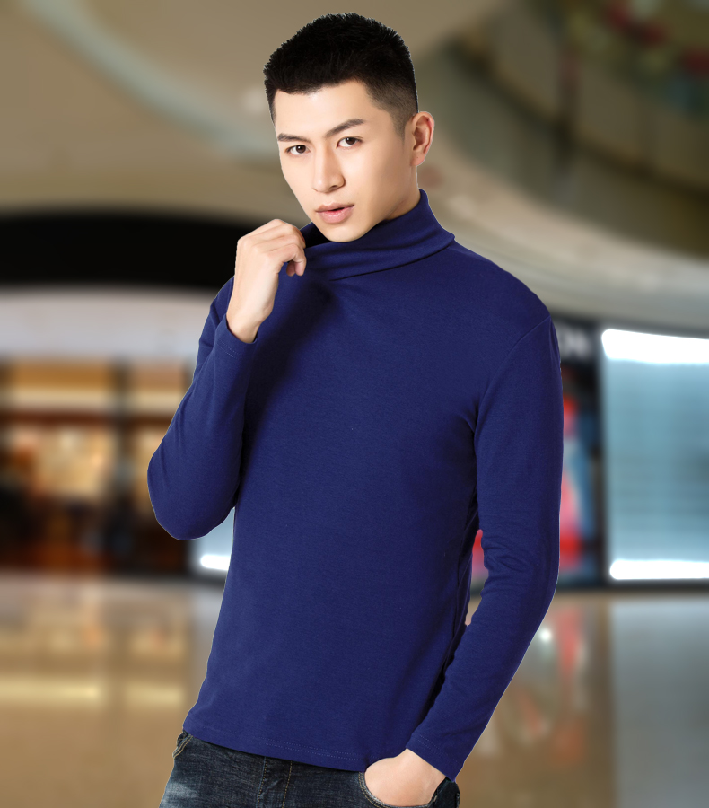 男装秋冬季纯棉半高领打底衫长袖高领秋衣纯色弹力大码t恤男