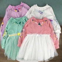 90-140 Girl Pure Cotton Long Sleeve Dress Dress Woman Baby Yarn Princess Dresses Dress Spring Fall Girl Cute Dresses